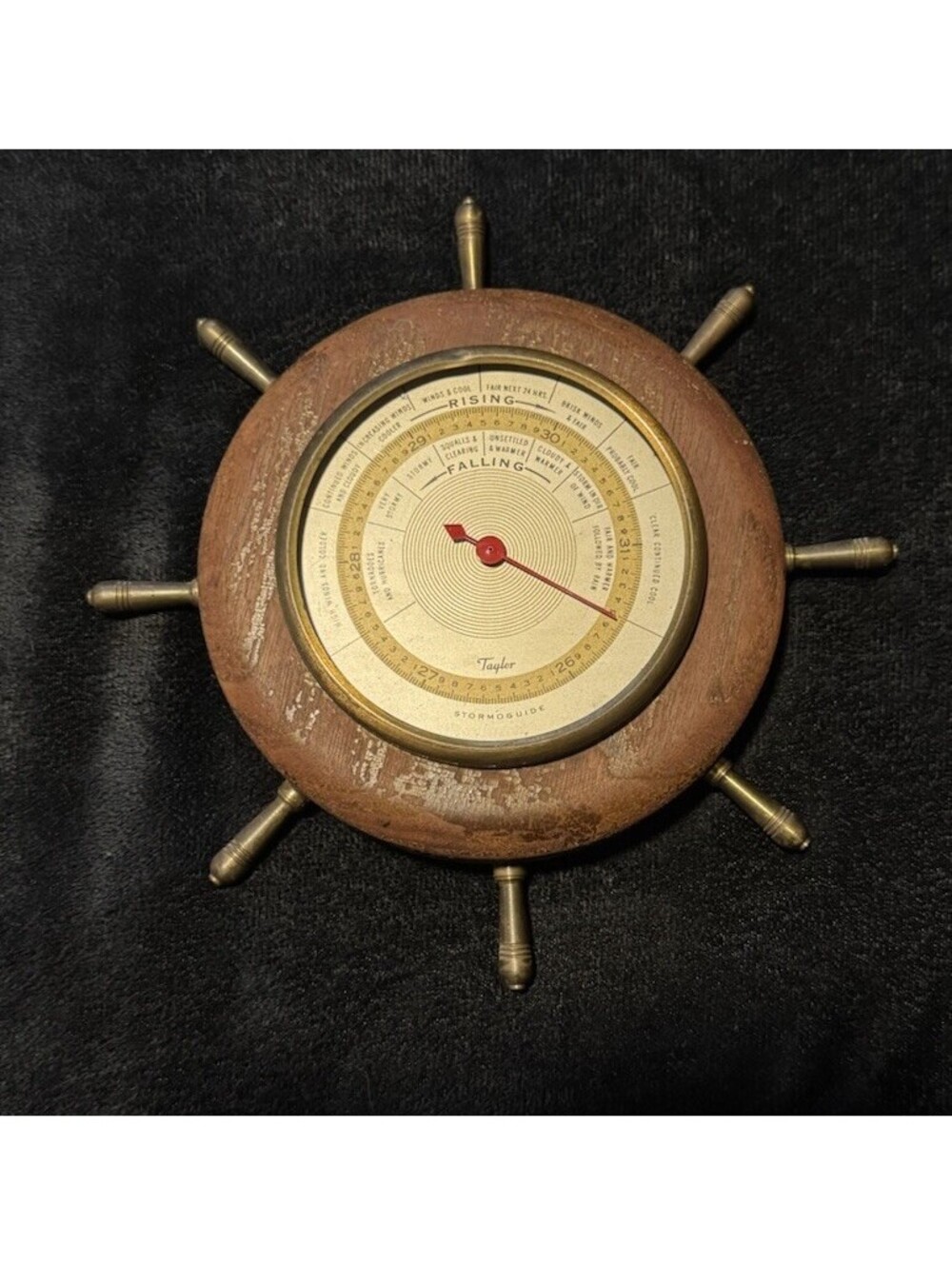 Taylor Stormoguide Ship Wheel Style Wall Barometer, Wood & Brass